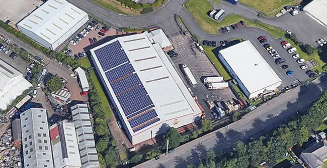 Solar modules across the Henry Colbeck warehouse roof in Newcastle