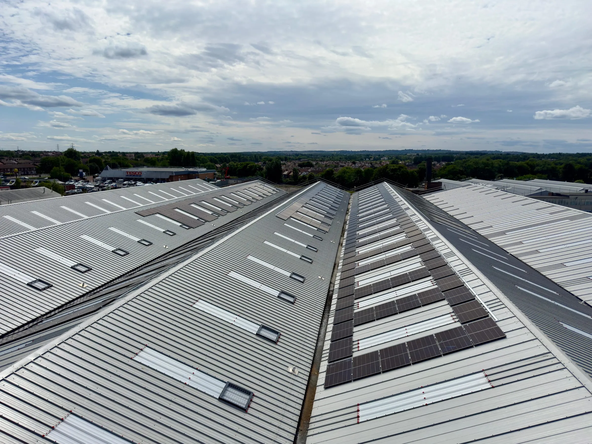 JA Solar 455W modules mounted on the trapezoidal warehouse roof