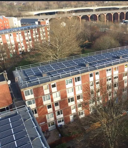 Flat-roof ballast solar system at the St Ann's site