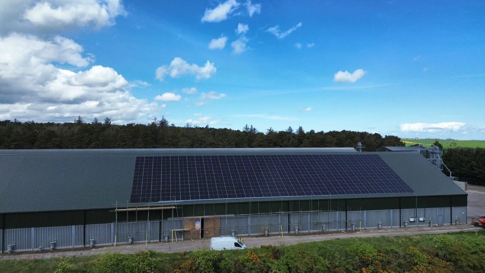 The 198 kWp solar array on the North East Grains grain drying site in Northumberland
