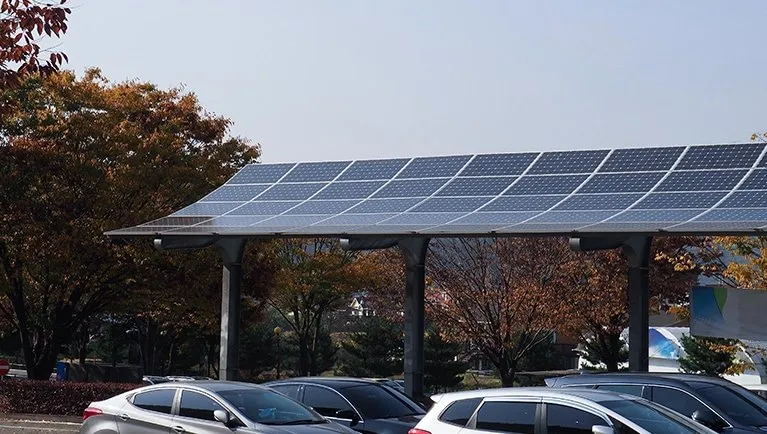 Solar photovoltaic canopy over marked parking bays