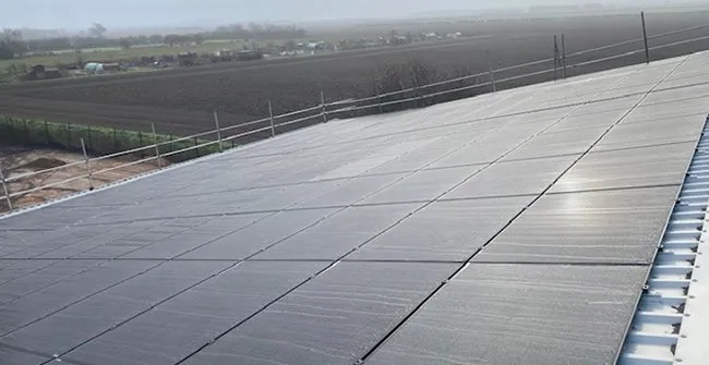 Solar panels on the Woodyfuel Cramlington site roof